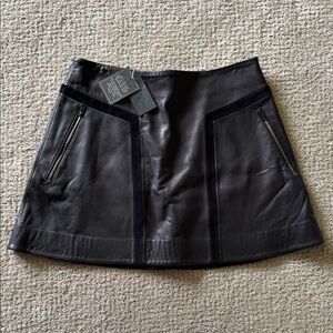 Rag & Bone Black Leather A-Line Mini Skirt with Suede Details and Pockets
